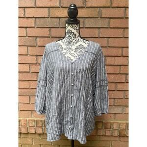 NWT Old Navy Women's Gray White Vertical Stripe 3/4 Sleeve Top 2X